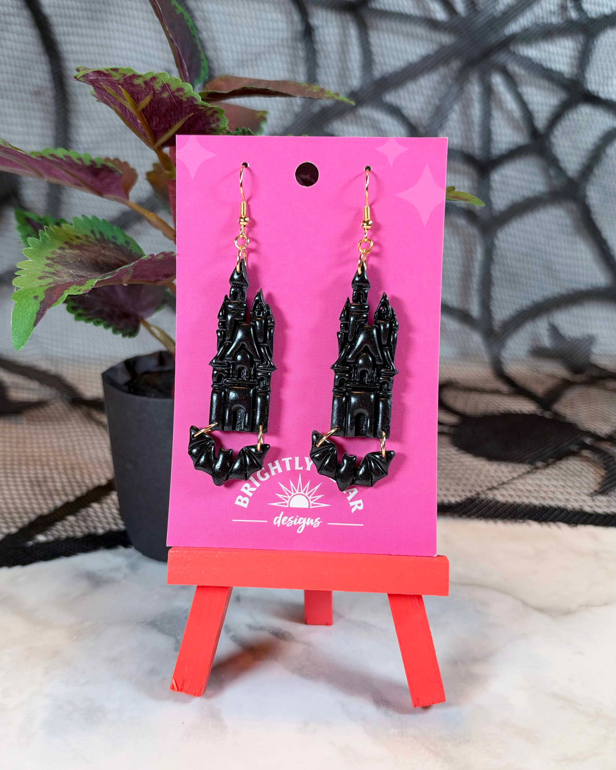 Bat Haunted House Earrings