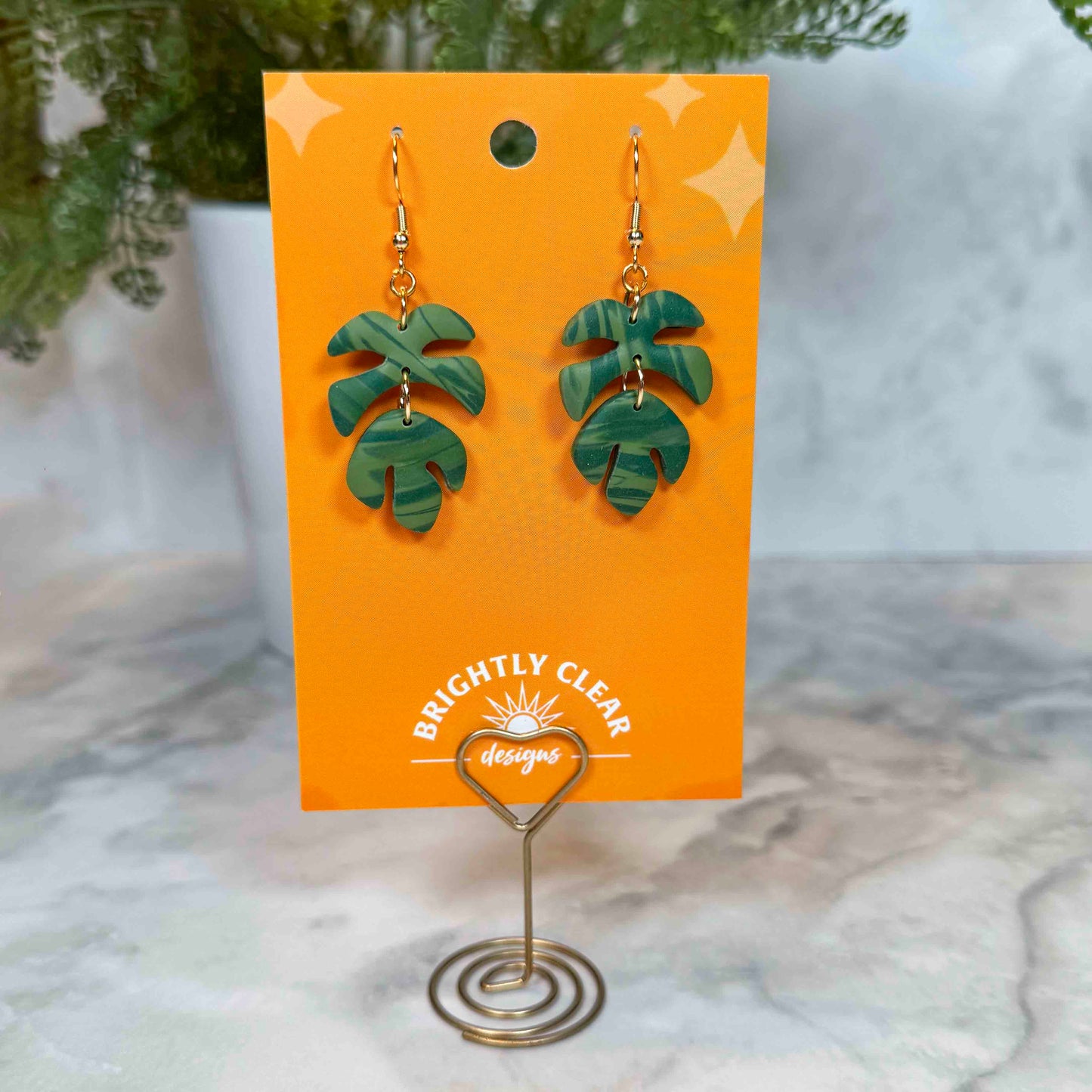 Hanging Monstera Leaf Earrings