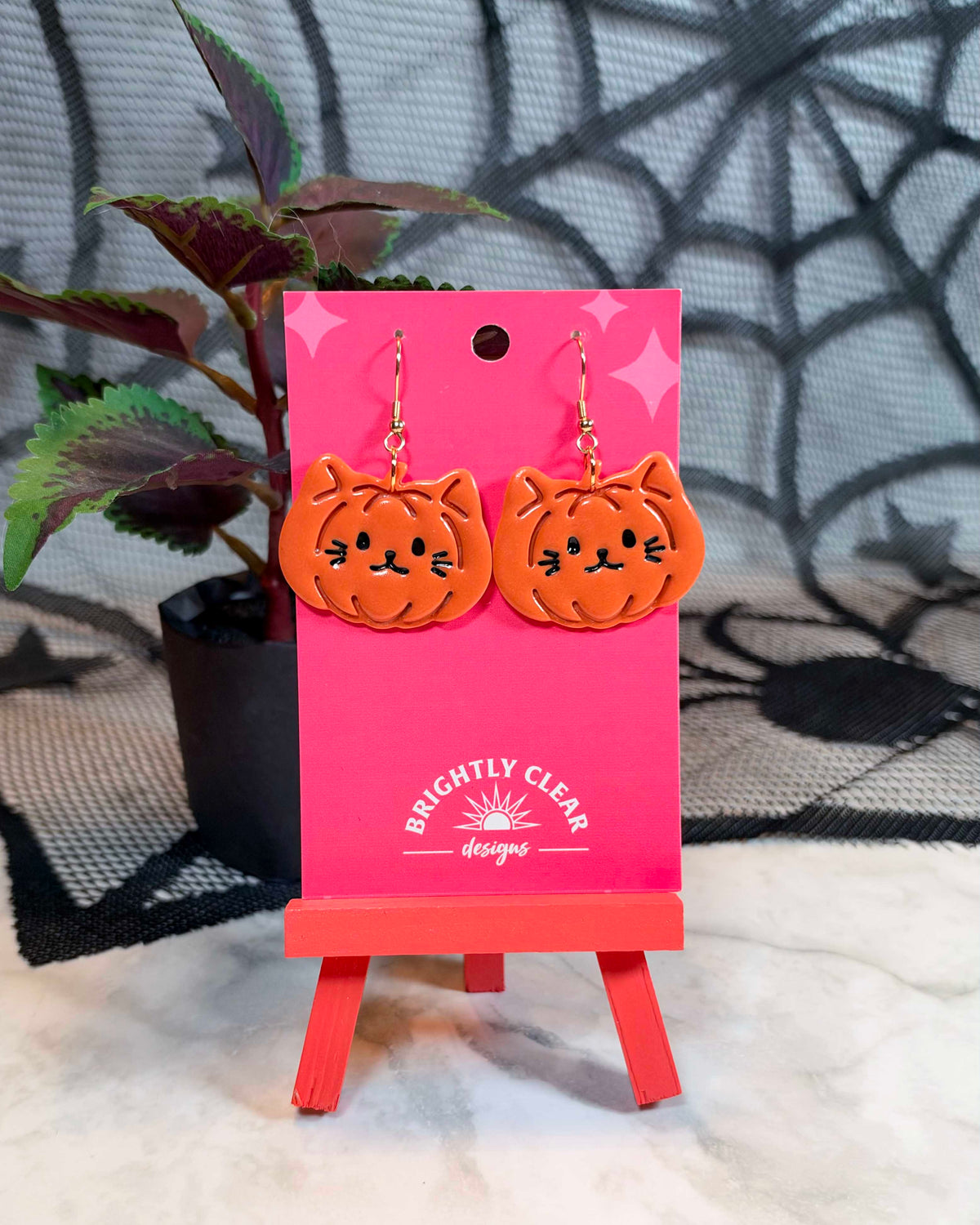 Jack-o'-Lantern Cat Earrings