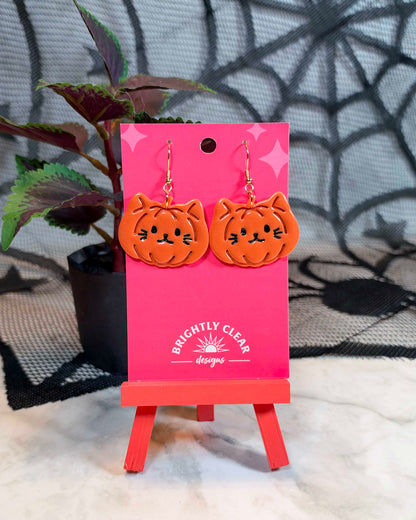 Jack-o'-Lantern Cat Earrings