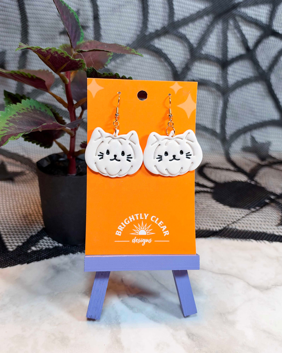 Jack-o'-Lantern Cat Earrings