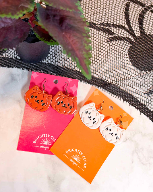 Jack-o'-Lantern Cat Earrings