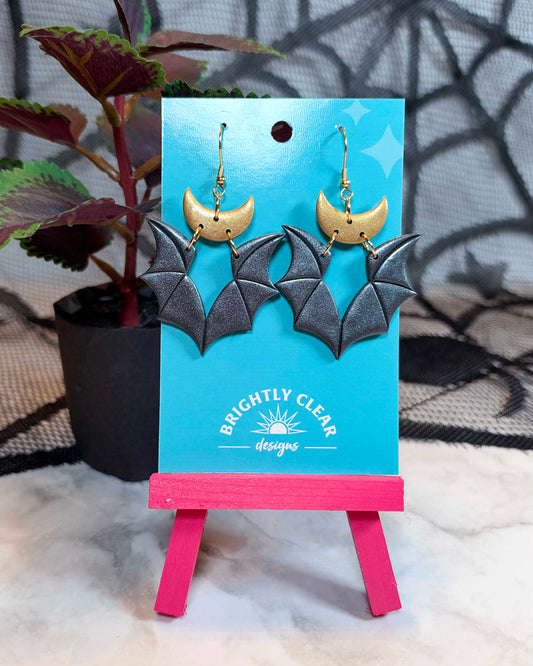 Bat & Crescent Moon Earrings