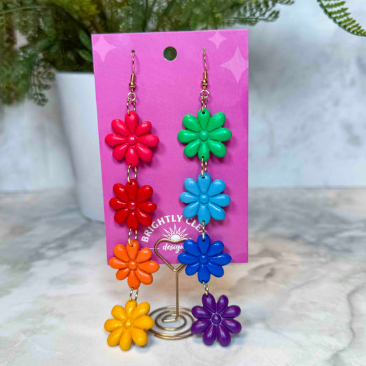 Quadruple Rainbow Flower Earrings