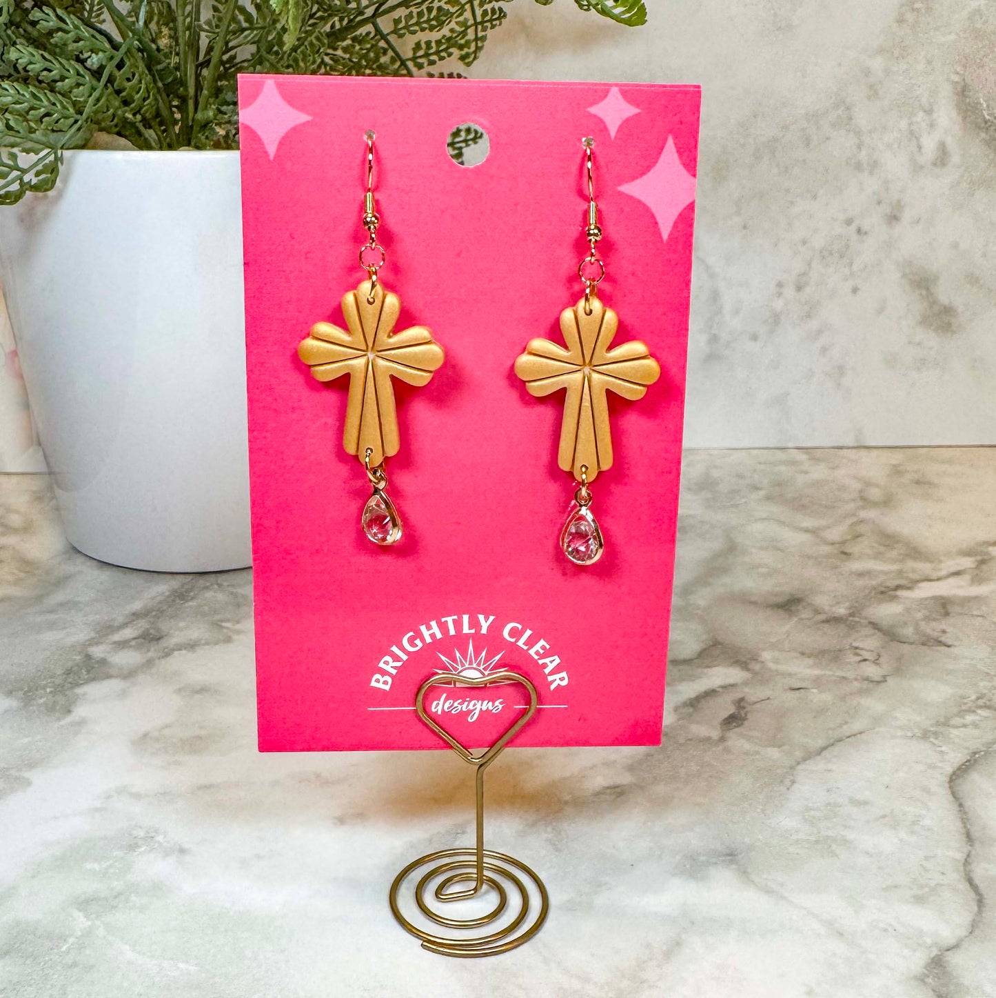 Pearl Cross Earrings - Gold