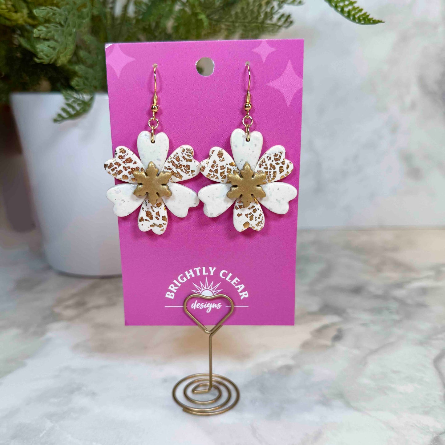 Holiday Flower Earrings - Gold Snowflake