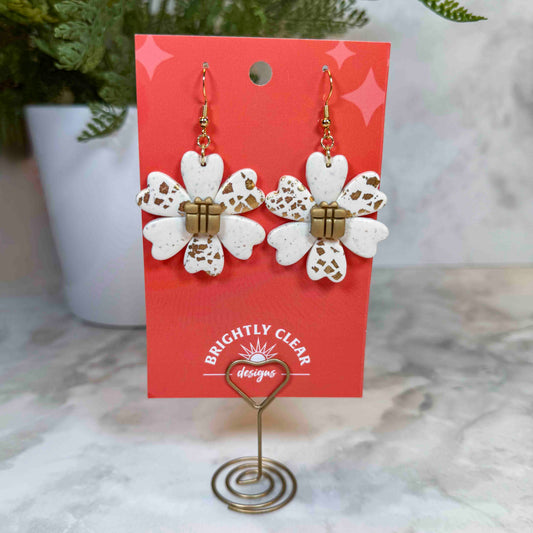 Holiday Flower Earrings - Gold Present