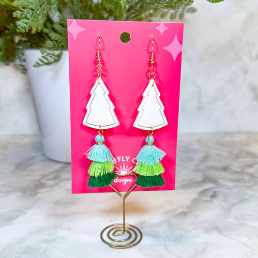 Christmas Glitter Tree Tassel Earrings