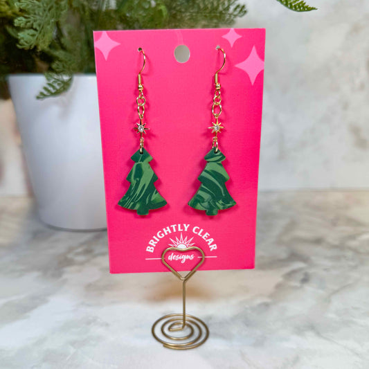 Christmas Tree Marble Earrings