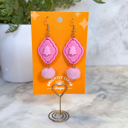 Pink Pom Pom Tree Earrings