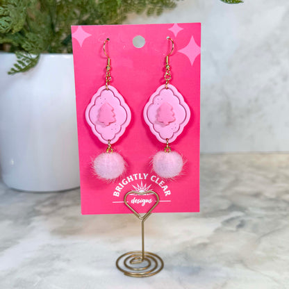 Pink Pom Pom Tree Earrings