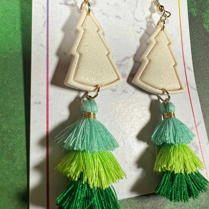 Glitter Tree Tassel Earrings