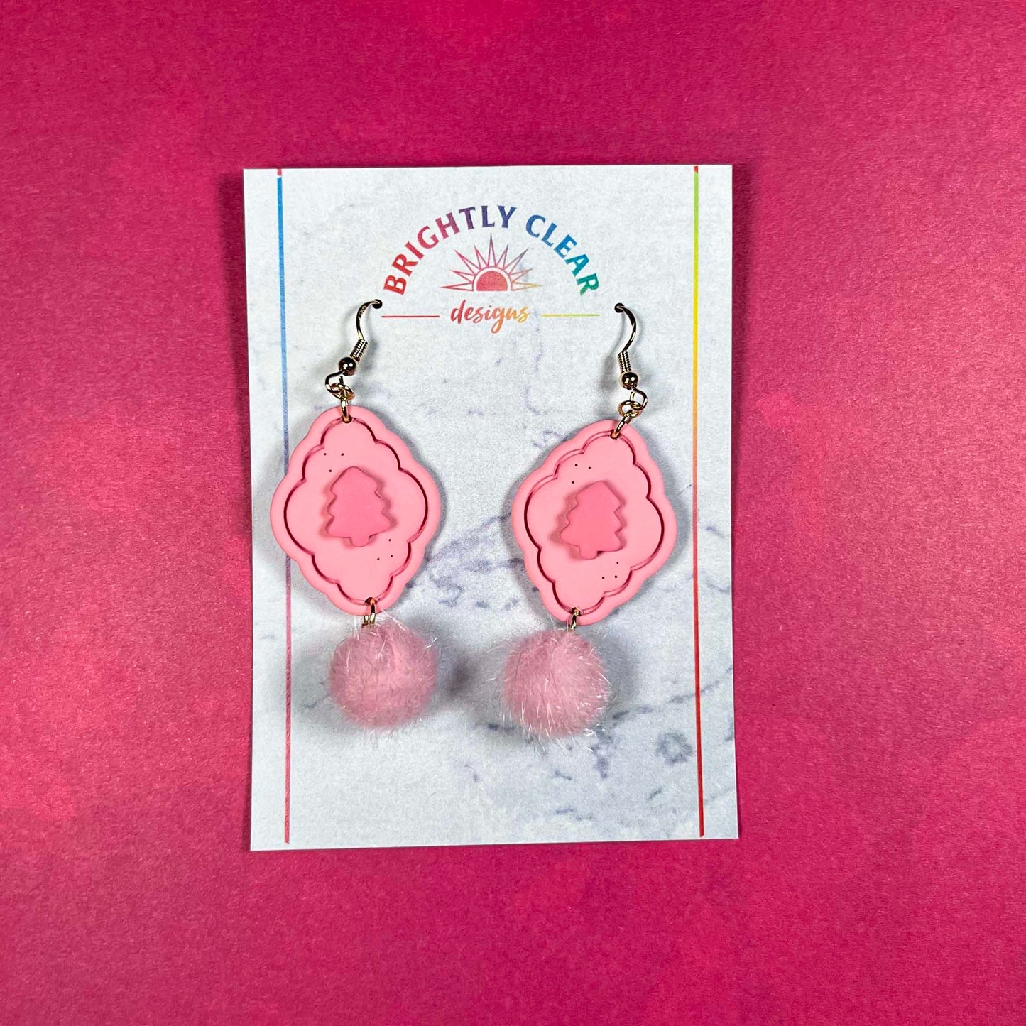 Pink Pom Pom Tree Earrings