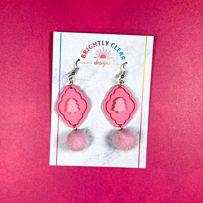 Pink Pom Pom Tree Earrings