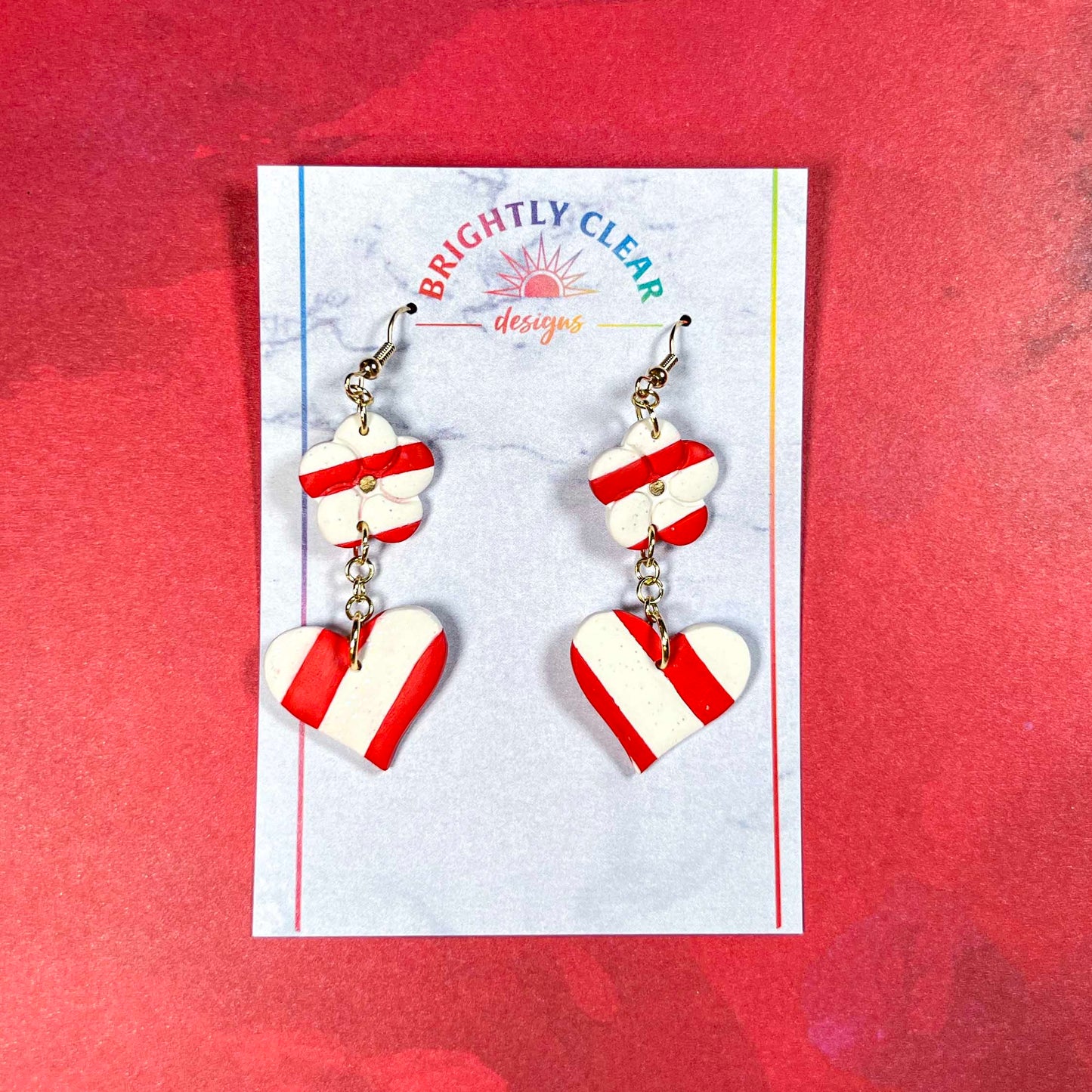 Candy Cane Flower-Heart Earrings