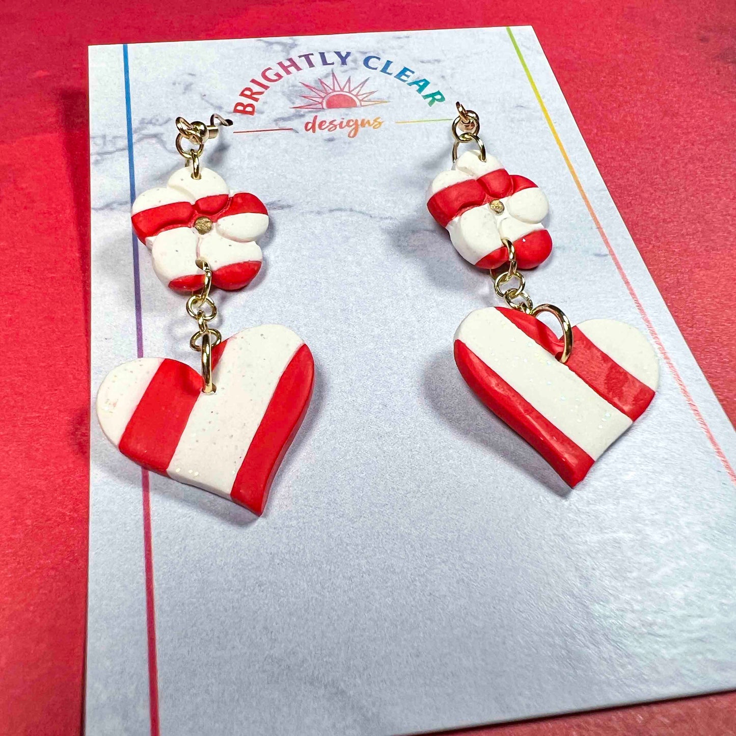 Candy Cane Flower-Heart Earrings