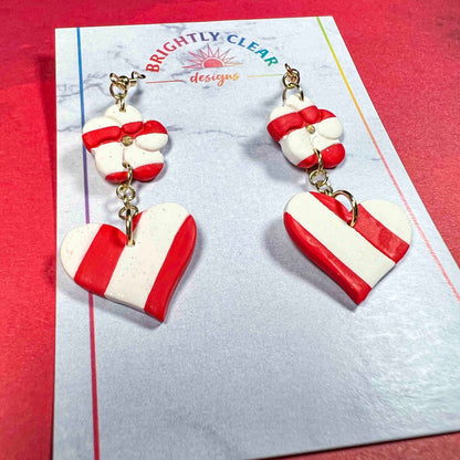 Candy Cane Flower-Heart Earrings