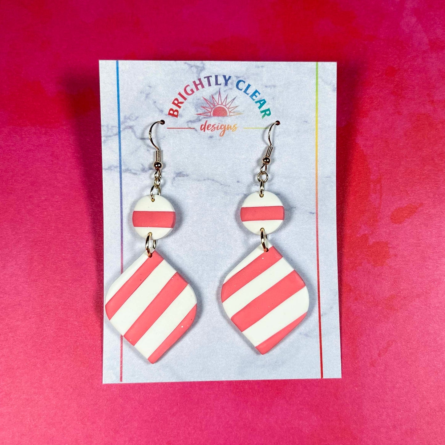 Pink Candy Cane Dangle Earrings