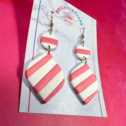 Pink Candy Cane Dangle Earrings