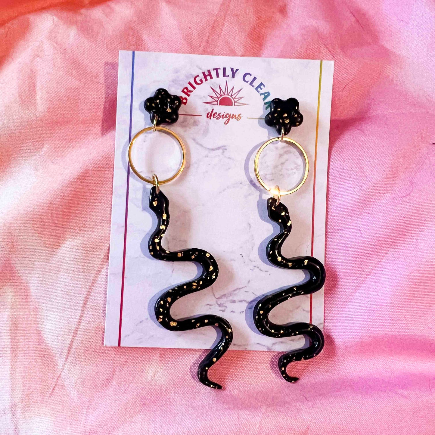 Gold Foil Snake and Flower Earrings