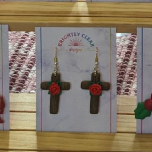 Wooden Cross Earrings